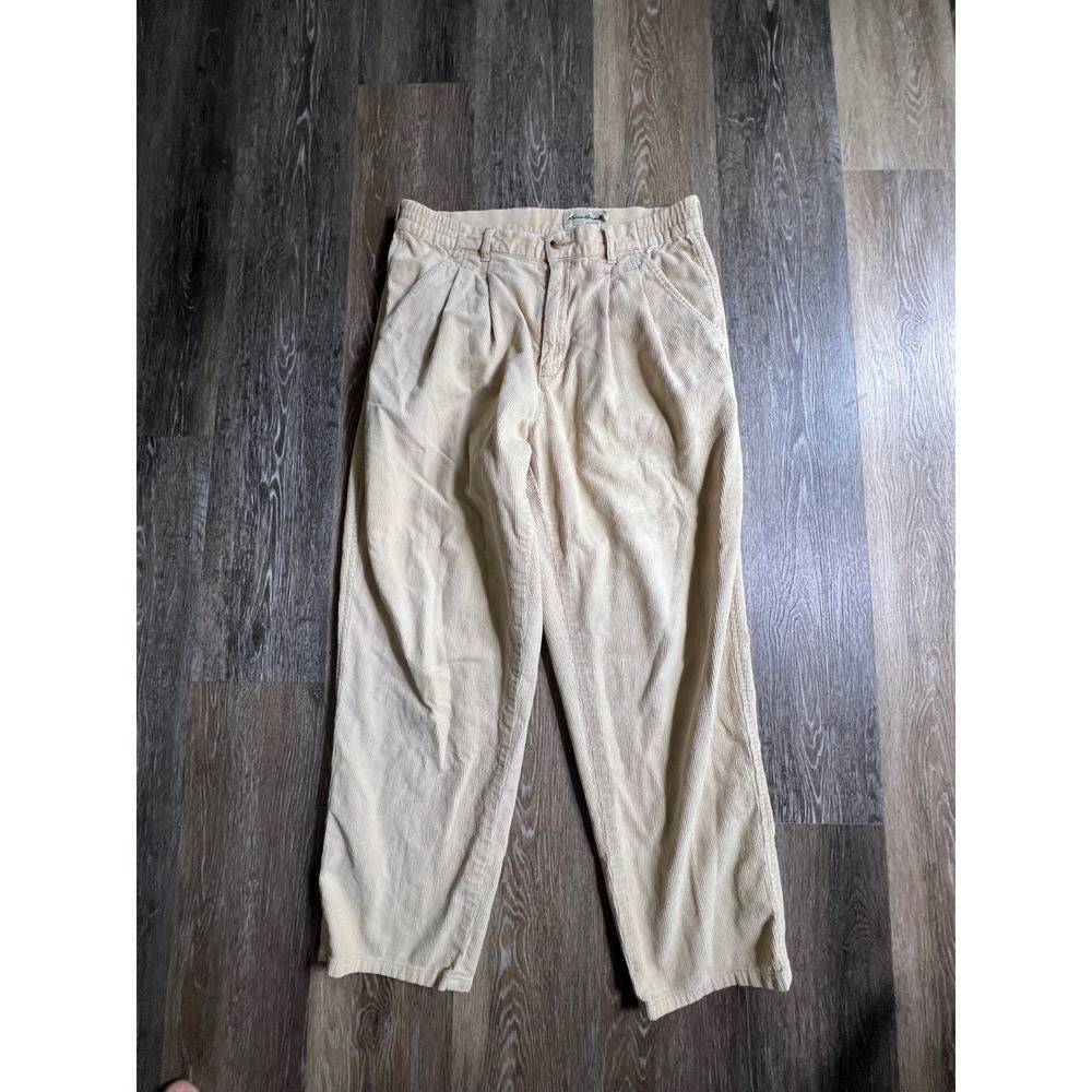 Eddie Bauer Corduroy Pants Mens 33x30 Tan Pleated Relaxed Fit Wide Wale Trousers